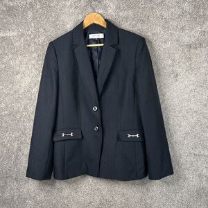 Tahari Arthur S Levin Blazer Womens 14 Blue Long Sleeves Lined Pockets Business